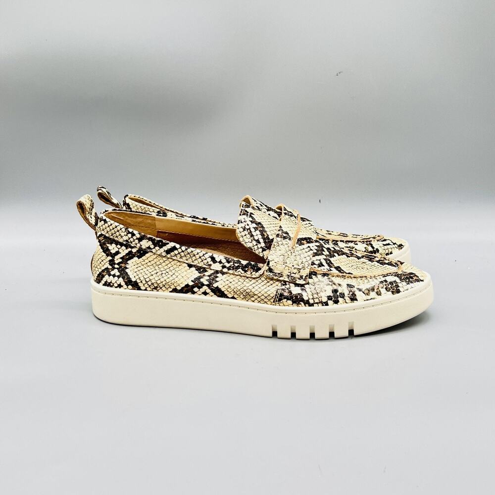 Vionic Shoes Women 9 Beige Leather Chantel Loafers Snake Print Slip On Comfort